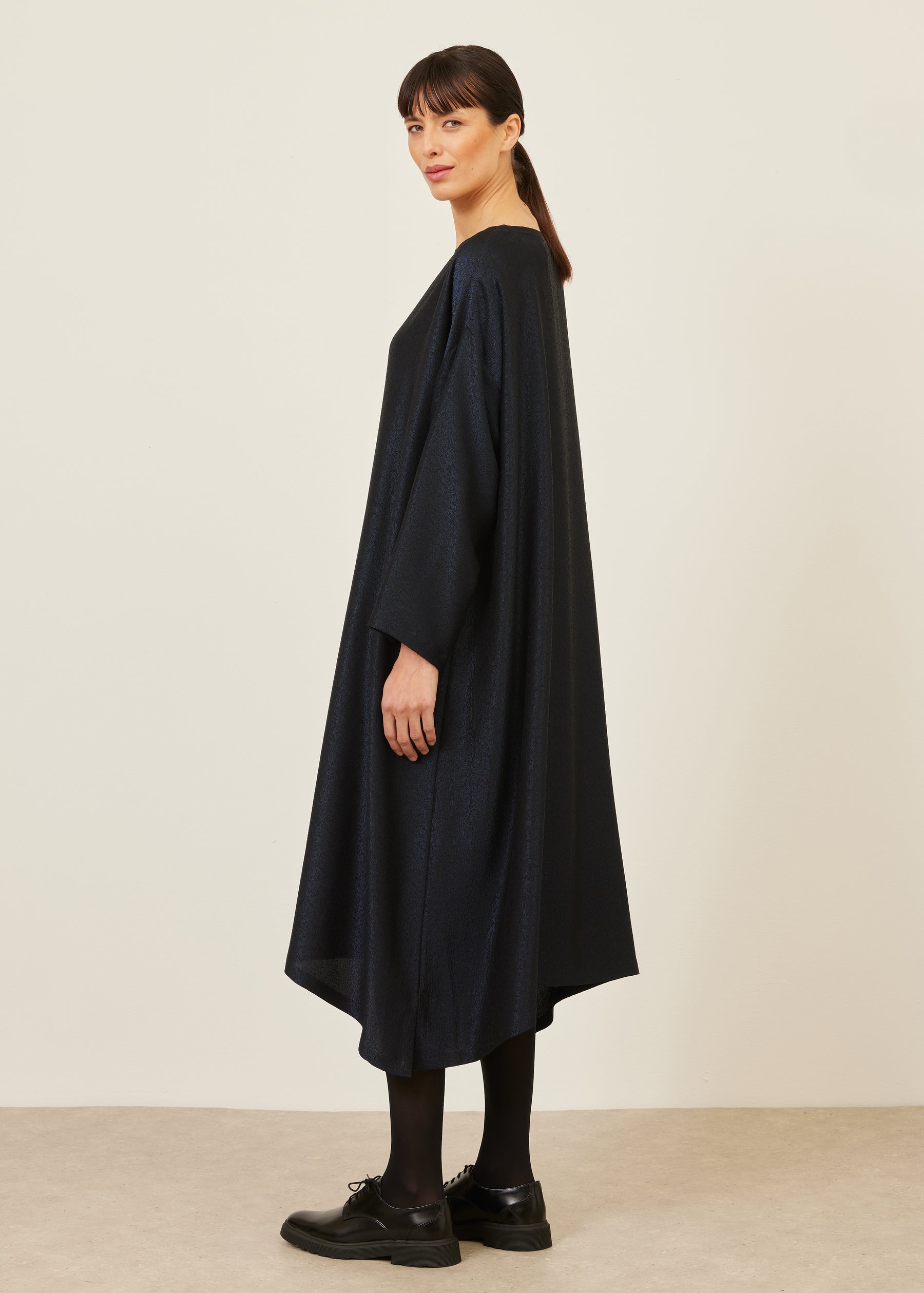 silk mix wide a-line scoop neck dress
