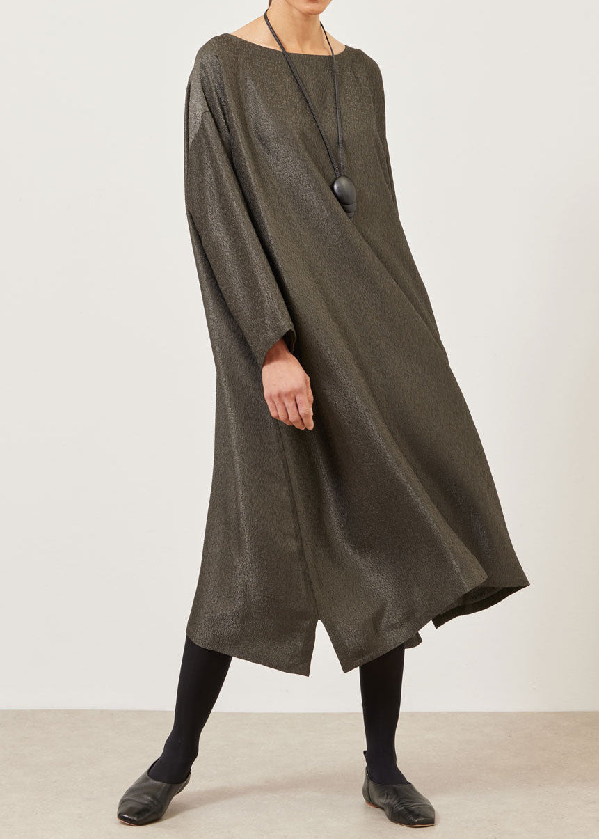 silk lamé mix wide A-line scoop neck dress