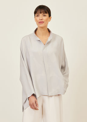wide longer back double stand collar shirt - mid plus
