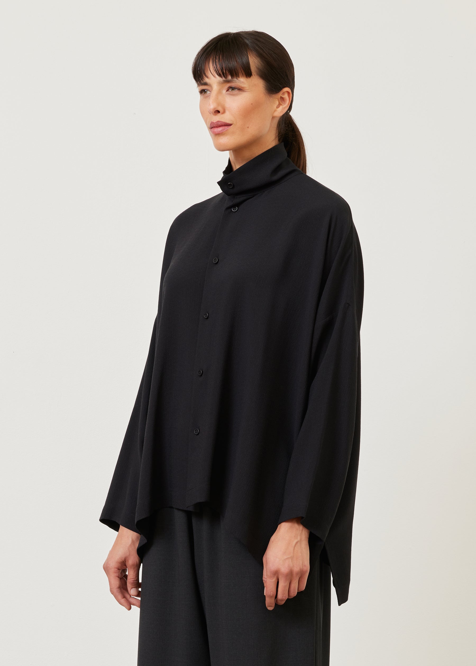 wide longer back scrunch neck shirt - mid plus