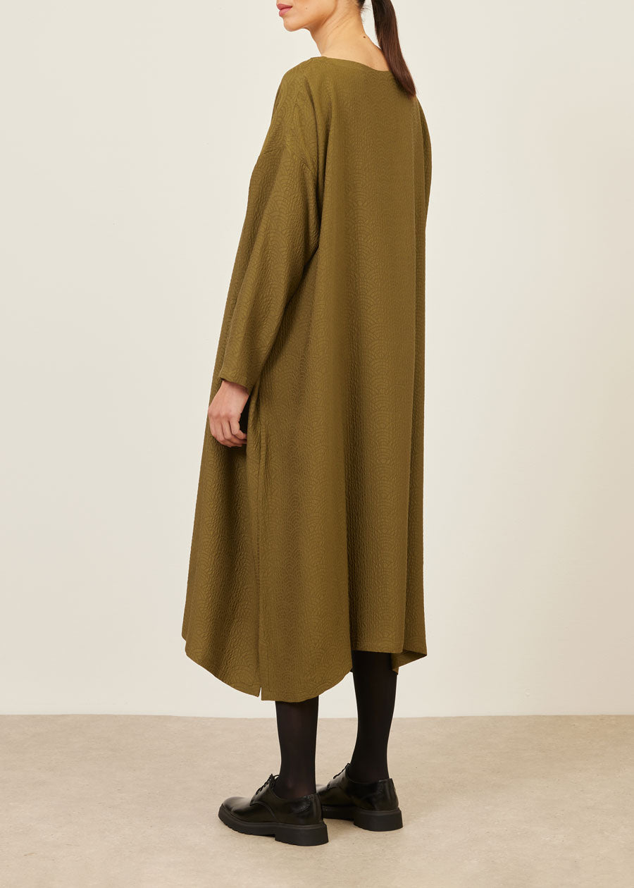 silk wide A-line scoop neck dress