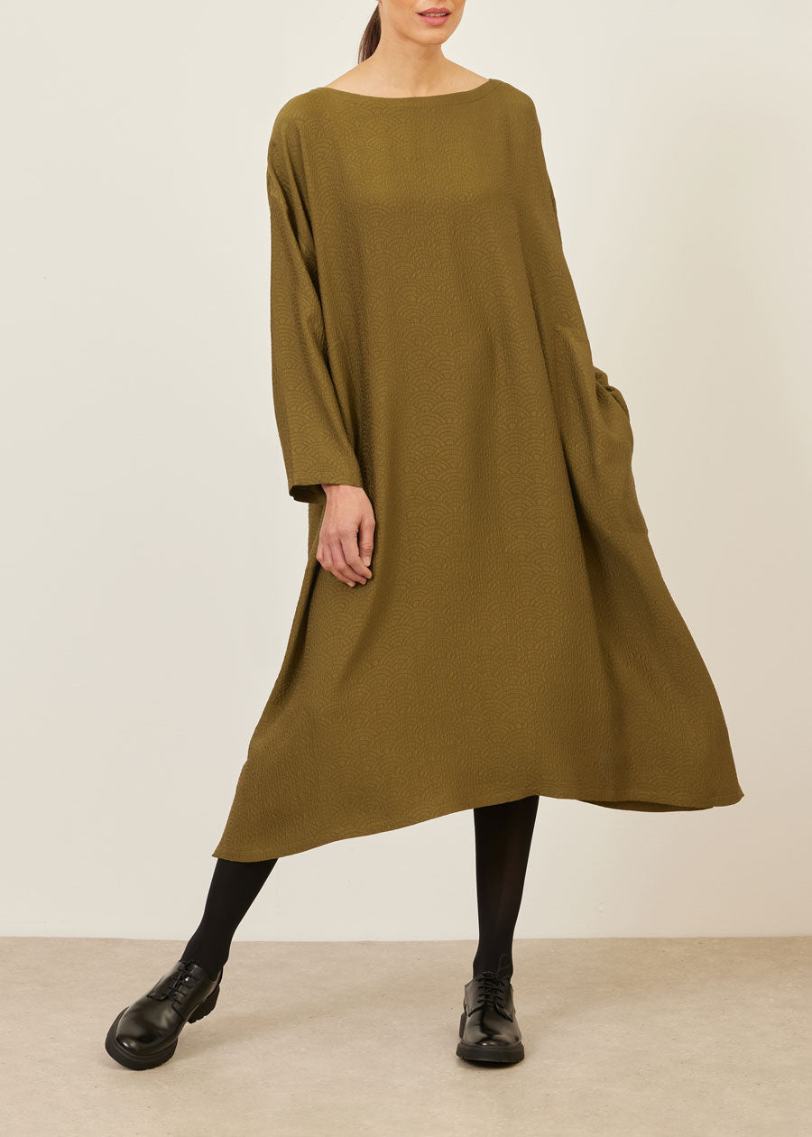 silk wide A-line scoop neck dress
