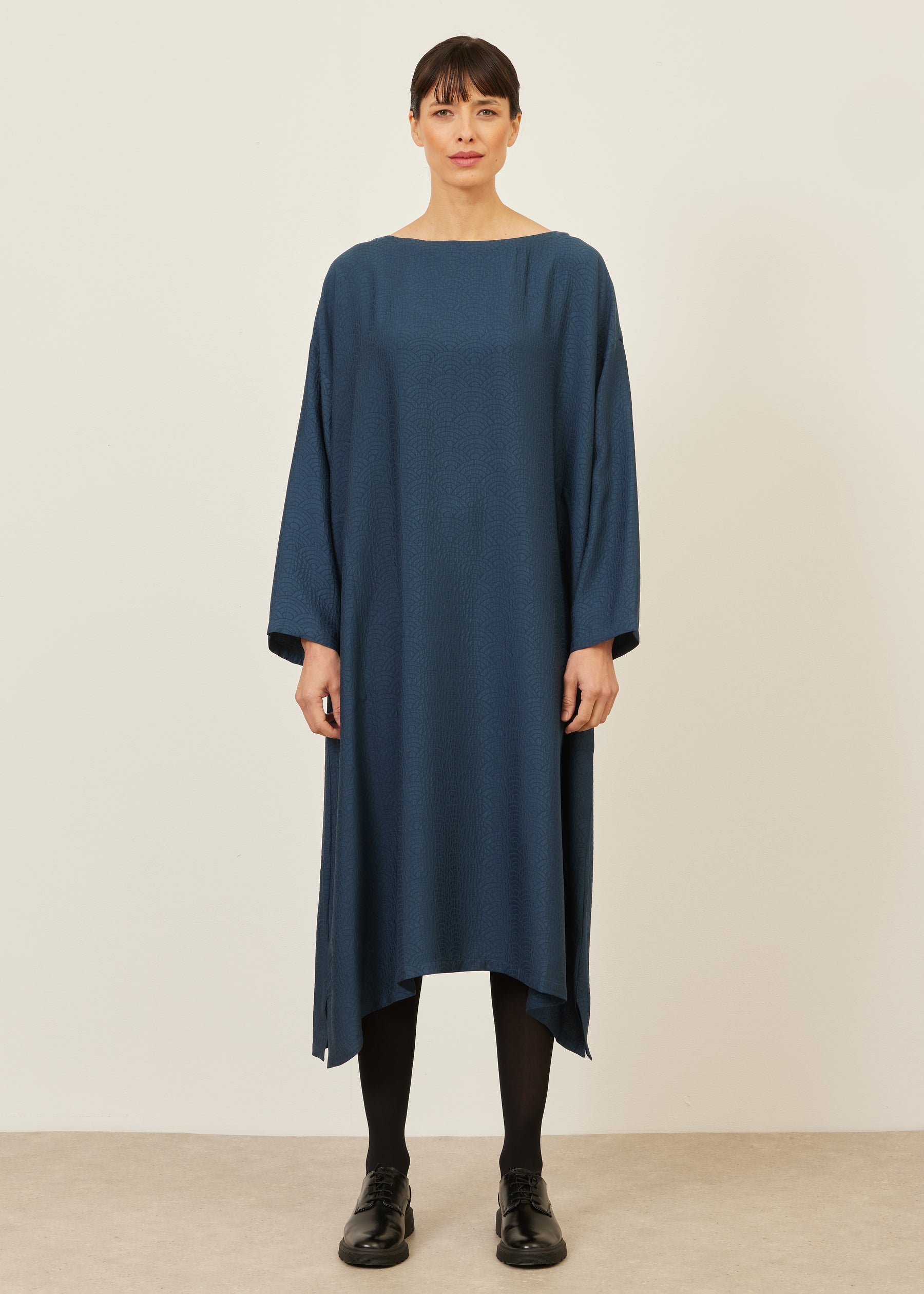 silk wide A-line scoop neck dress