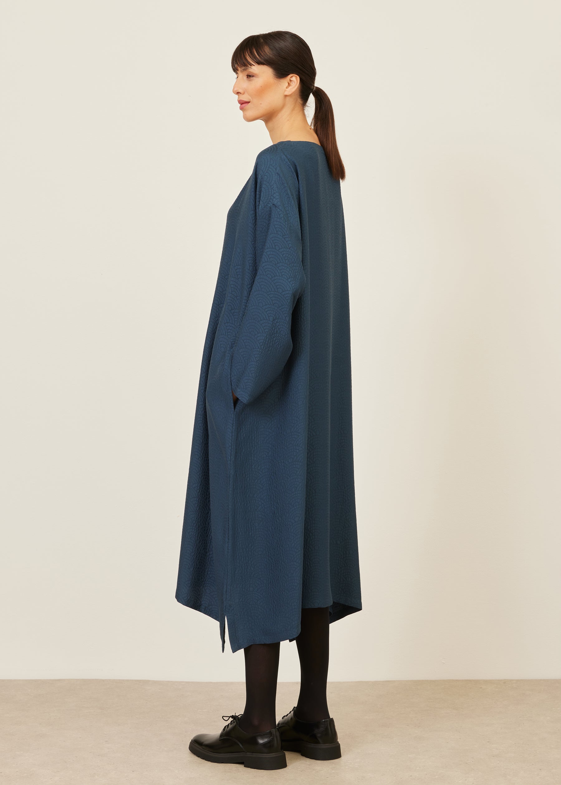 silk wide A-line scoop neck dress