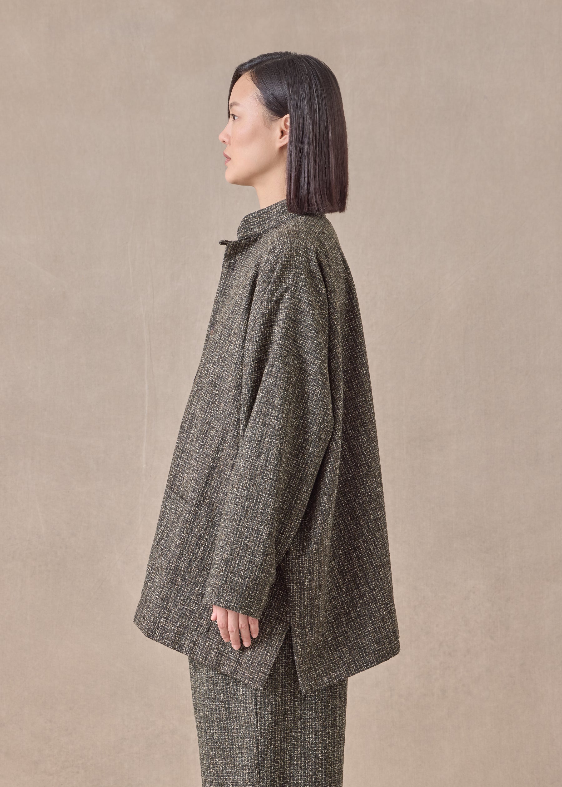 wool silk mix wide mandarin jacket - long