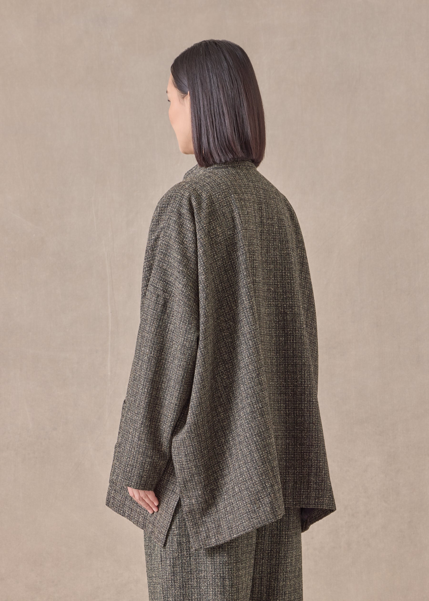 wool silk mix wide mandarin jacket - long