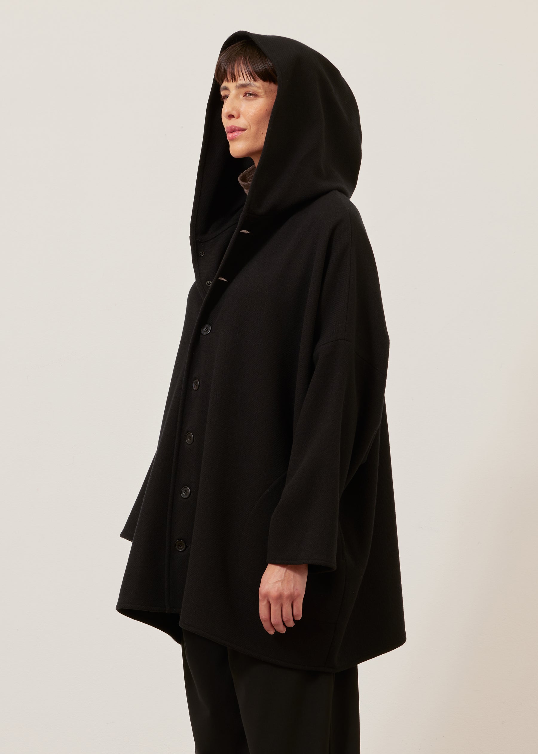 wide hooded buttoned coat - long plus