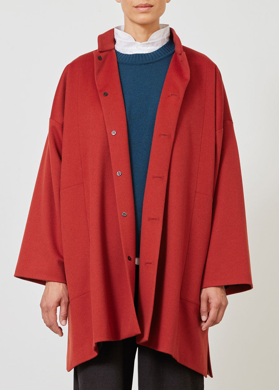 wool cashmere mix wide A-line mandarin collar coat - long plus