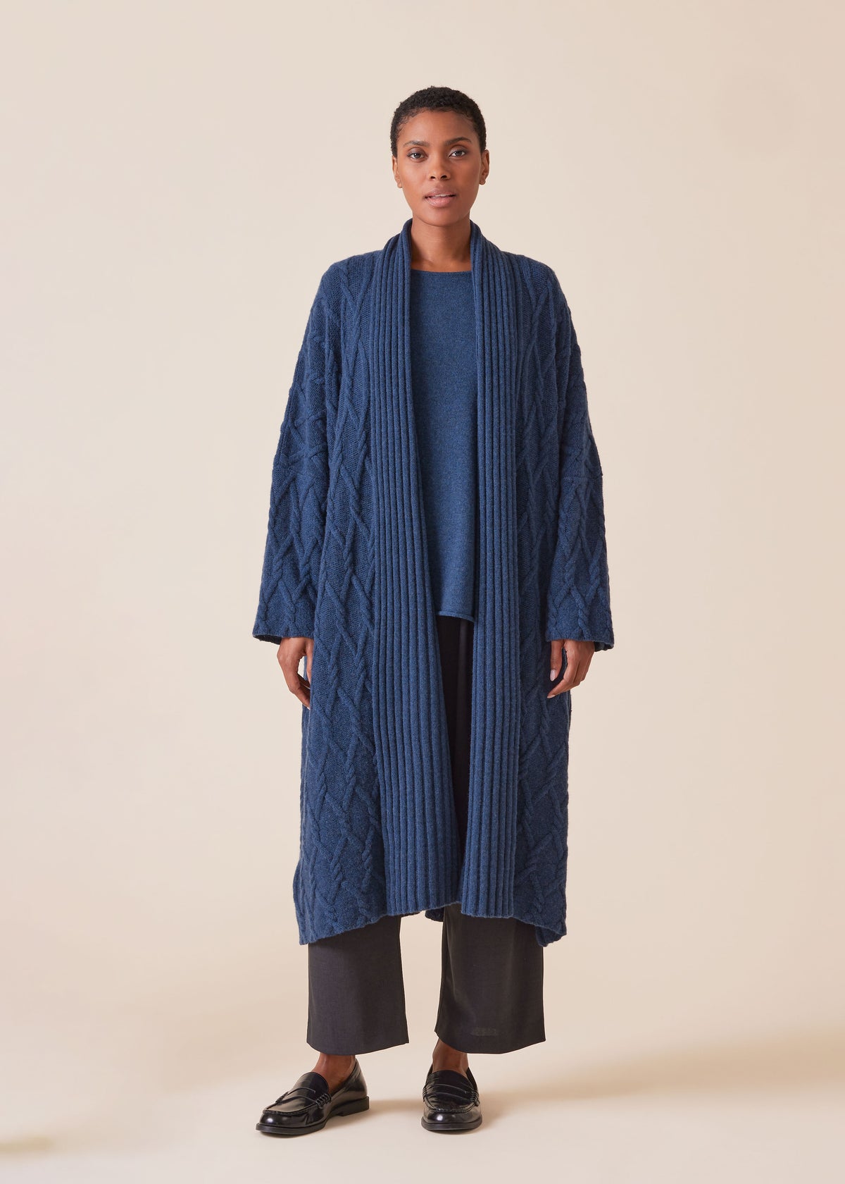 cashmere wide shawl collar cardigan coat - 3/4 length