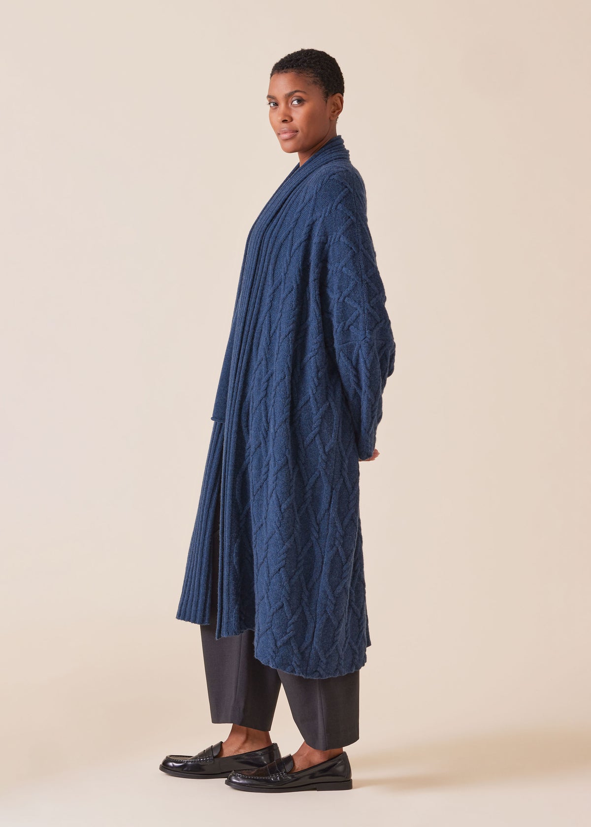 cashmere wide shawl collar cardigan coat - 3/4 length