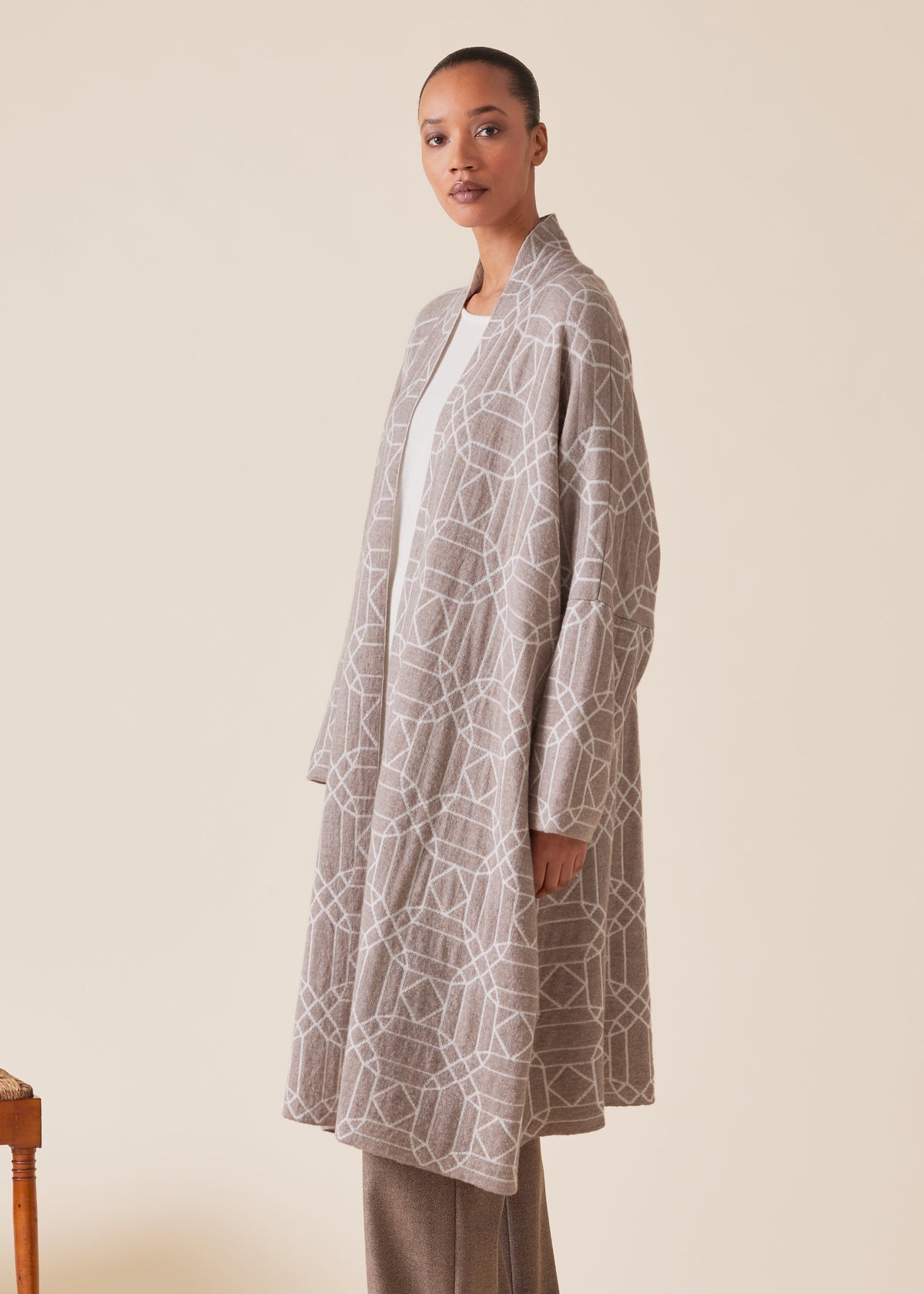 cashmere knitted scrunch shawl collar cardigan - very long