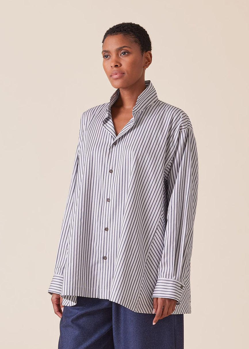 cotton caucasus shirt with notch collar - long (navystripe)