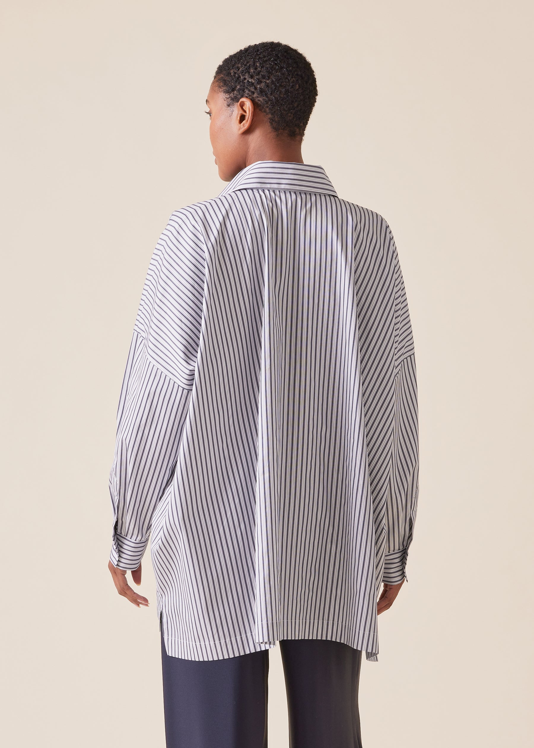cotton wide longer back shirt with collar - long