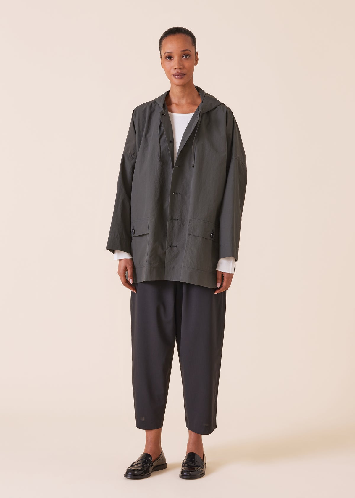 cotton mix hooded raincoat - long