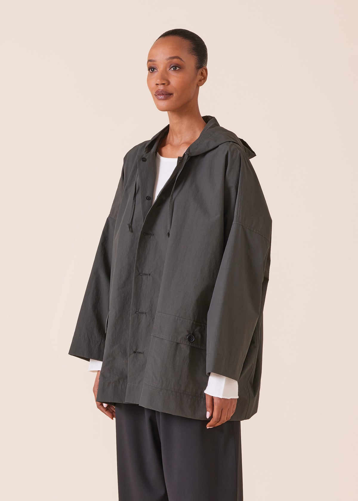cotton mix hooded raincoat - long