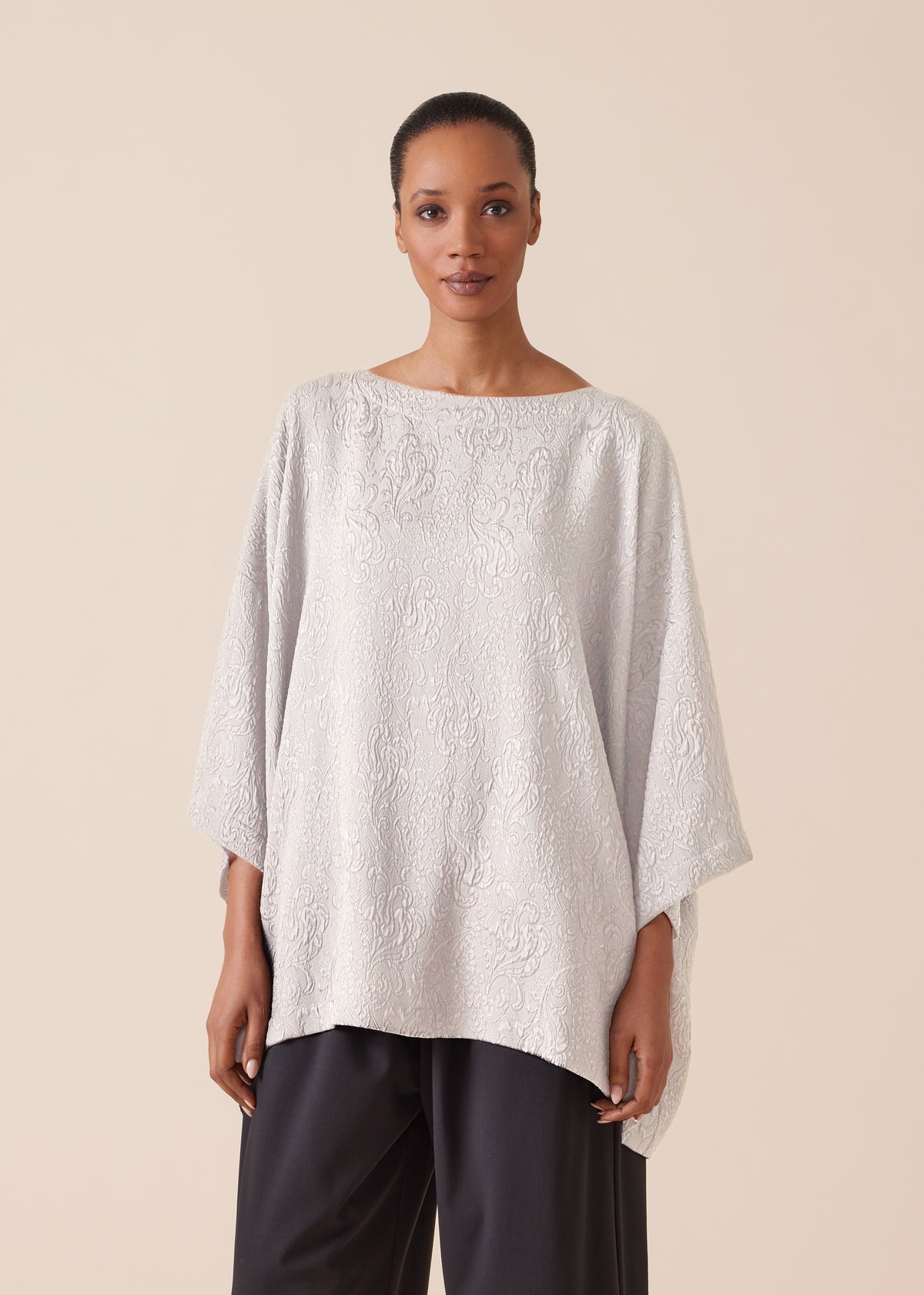 silk 3/4 sleeve bateau neck tunic - long