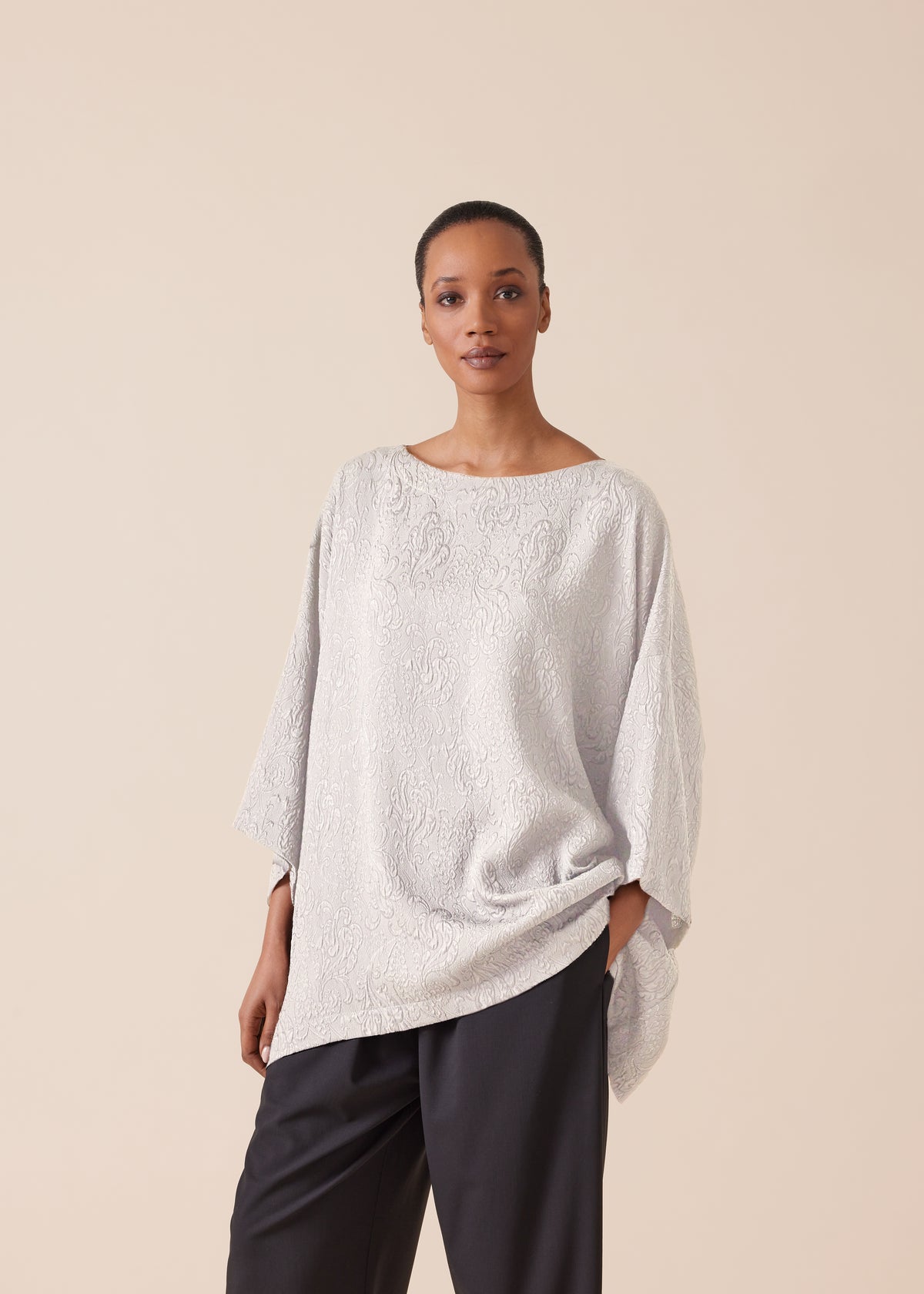 silk 3/4 sleeve bateau neck tunic - long