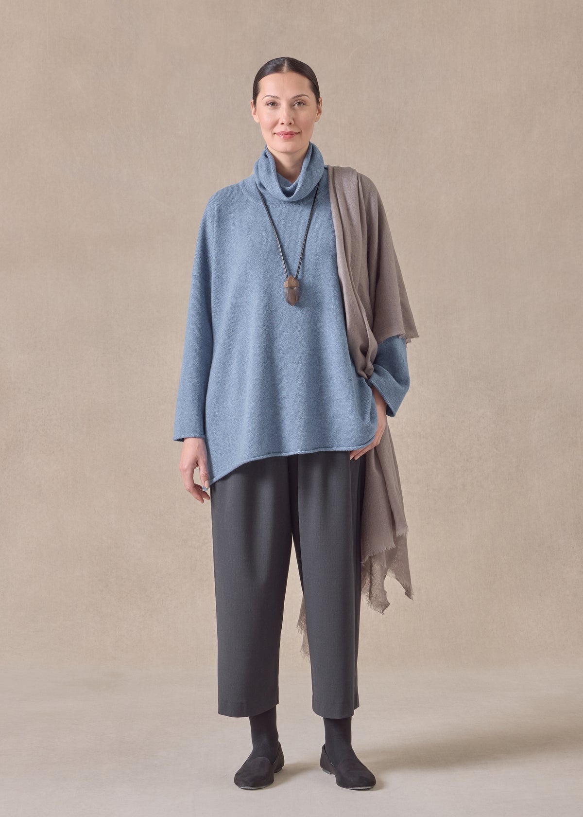 cashmere knitted wide a-line monks top - mid plus (denim)
