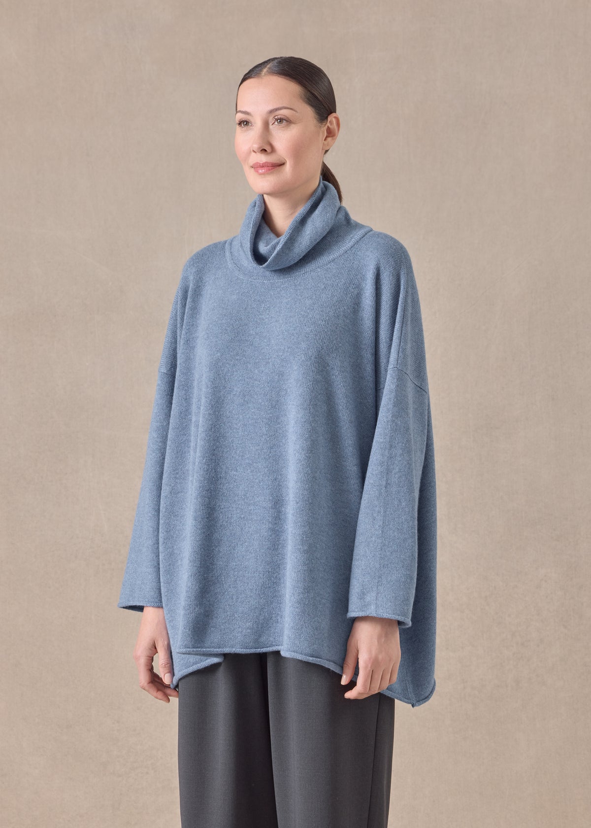cashmere knitted wide a-line monks top - mid plus (denim)