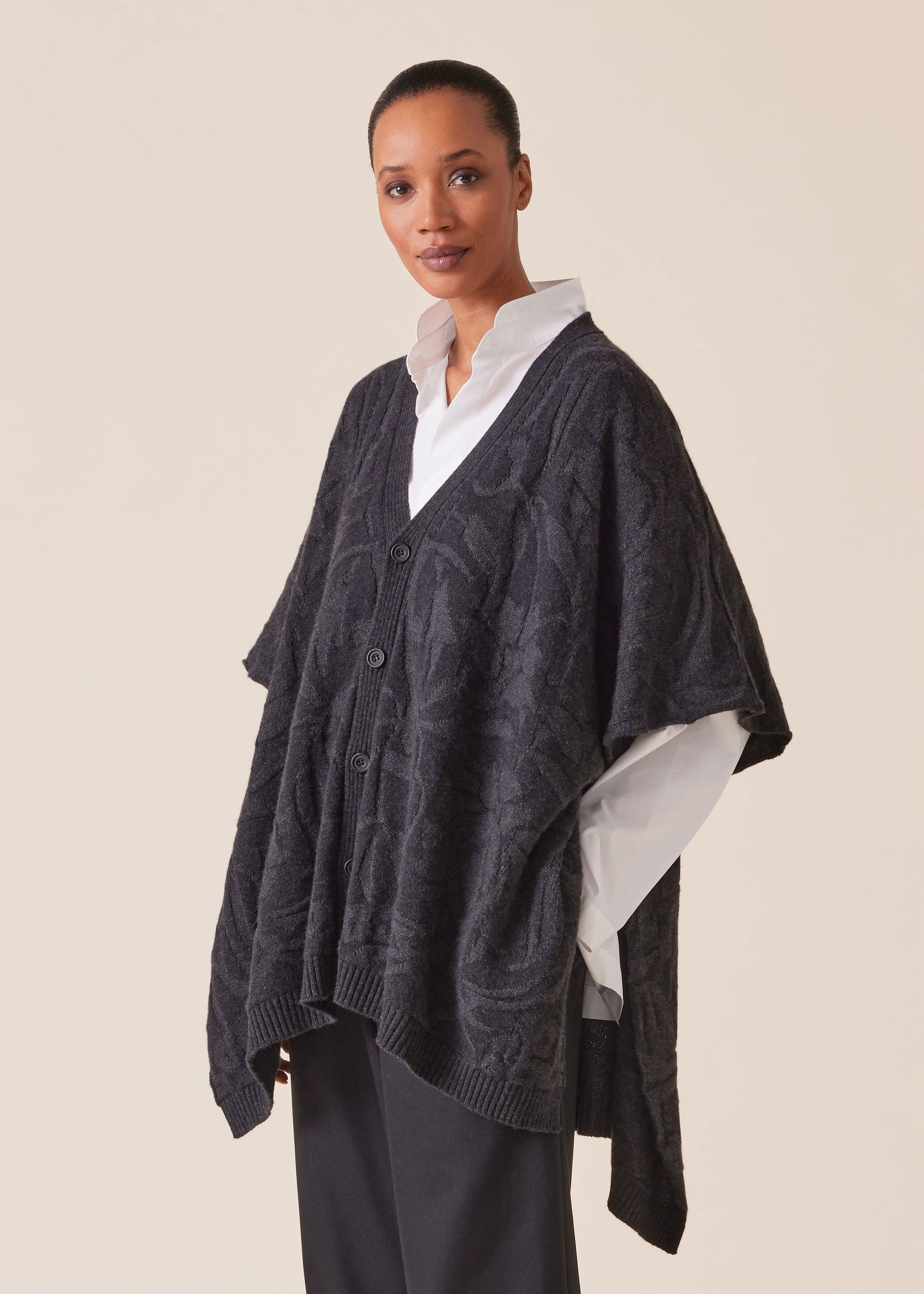 cashmere extra wide sleeveless cardigan tabard - long