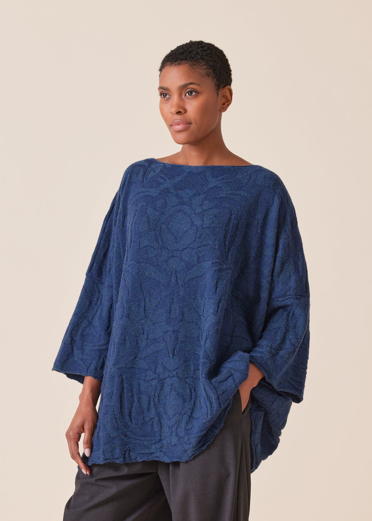 cashmere square 3/4 sleeve sweater - long