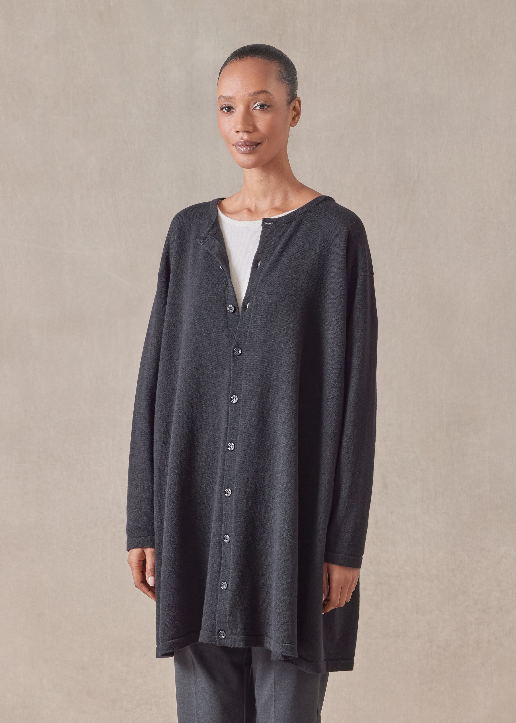 cashmere side panelled cardigan - long plus