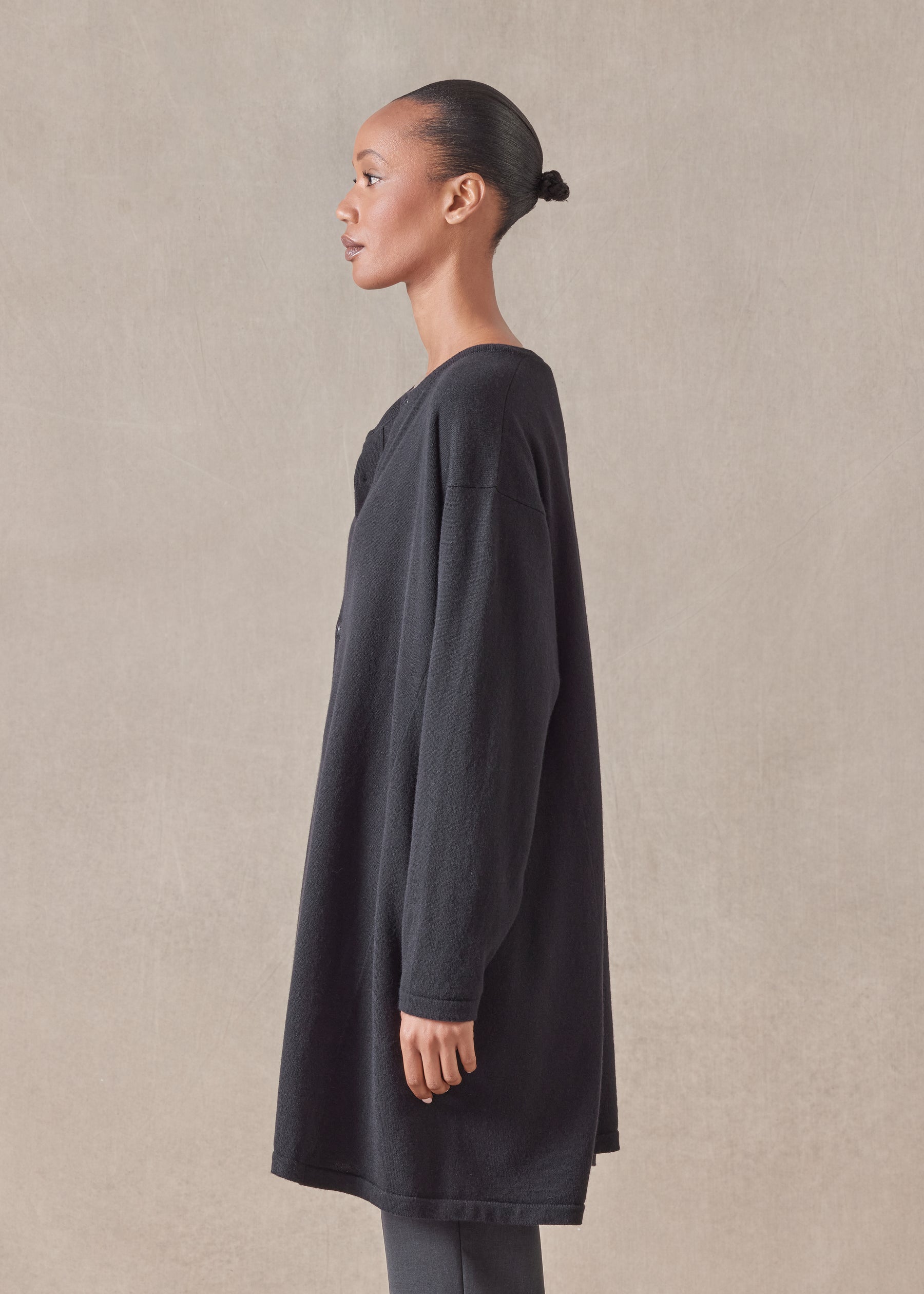 cashmere side panelled cardigan - long plus