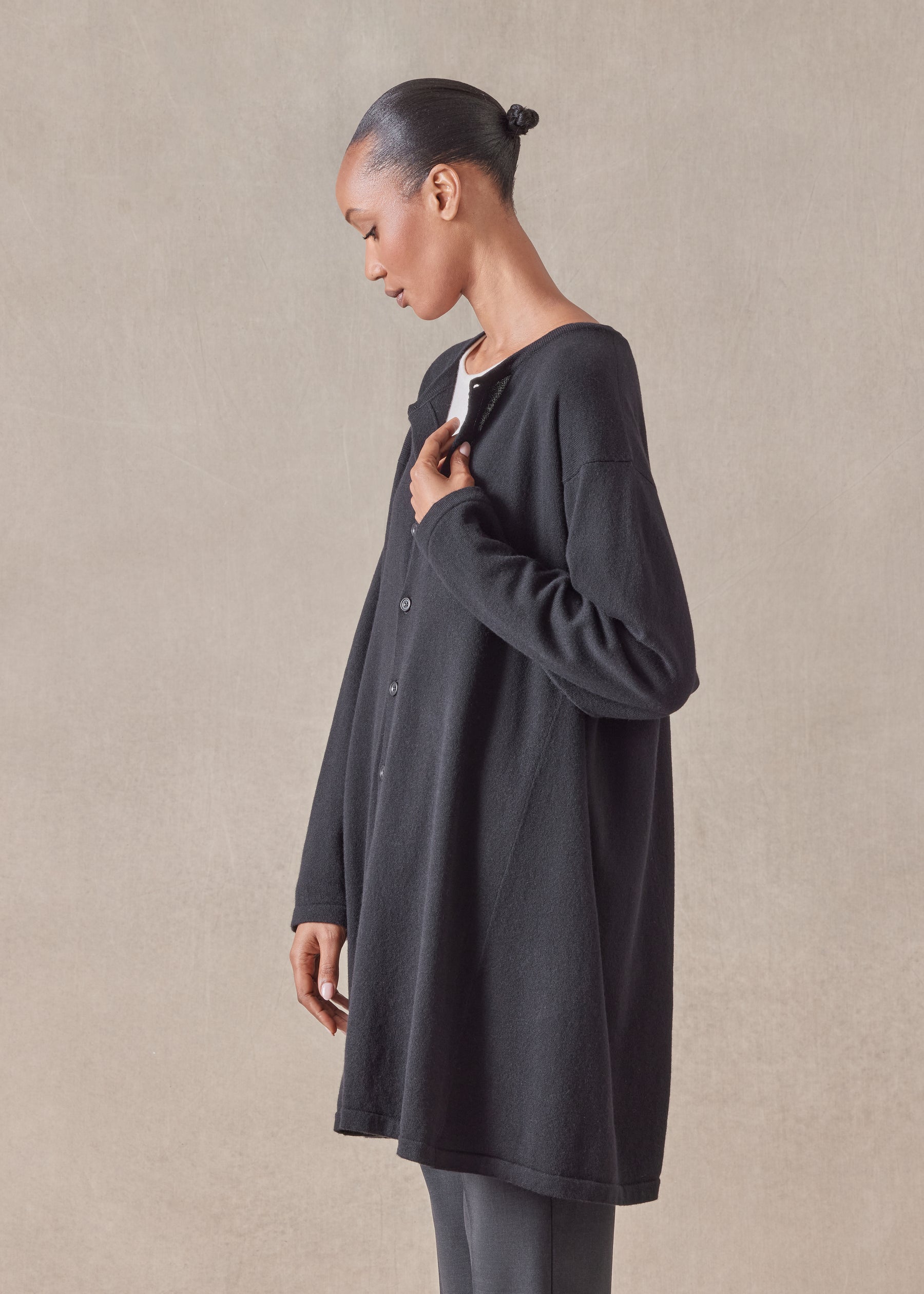 cashmere side panelled cardigan - long plus