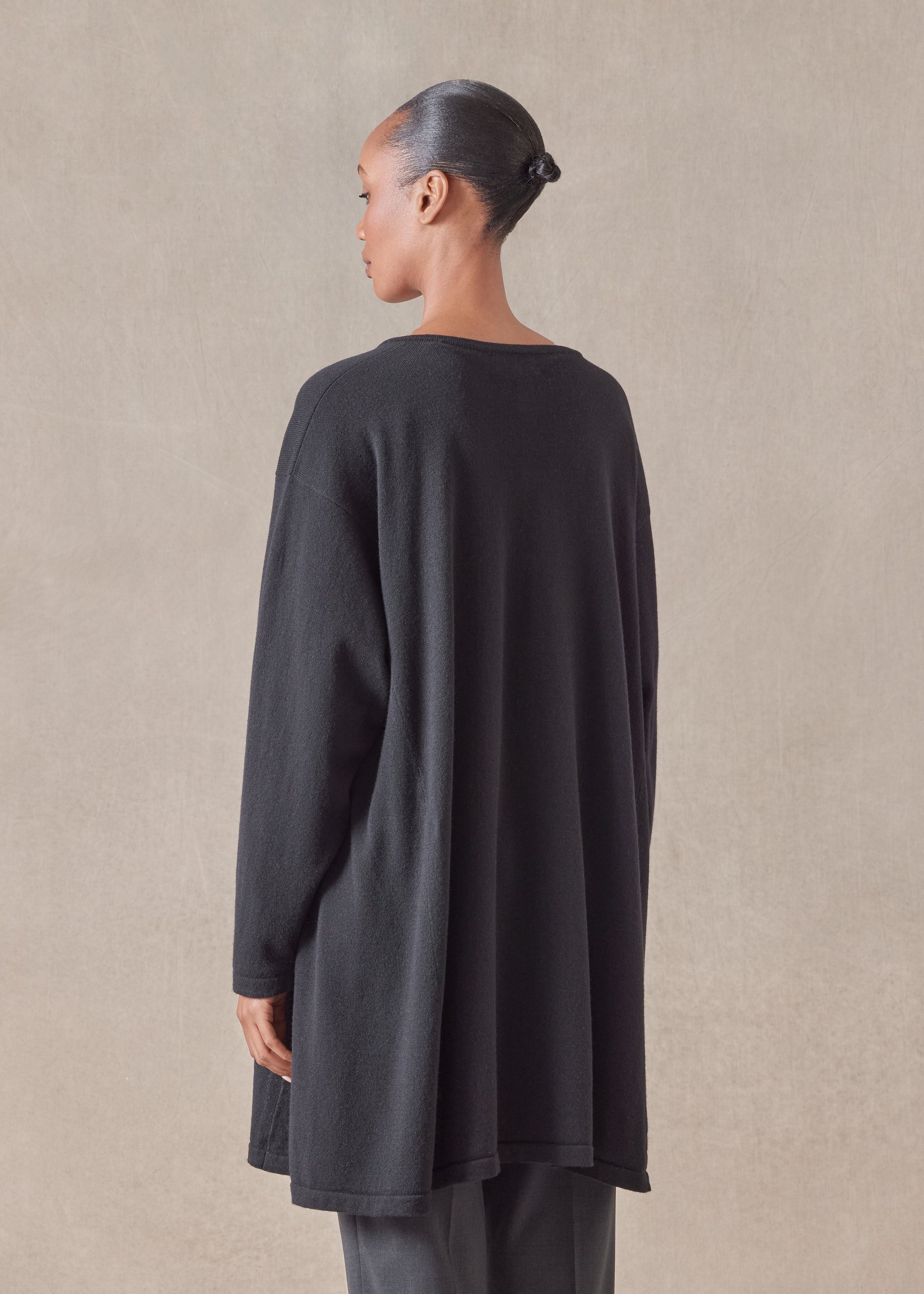 cashmere side panelled cardigan - long plus