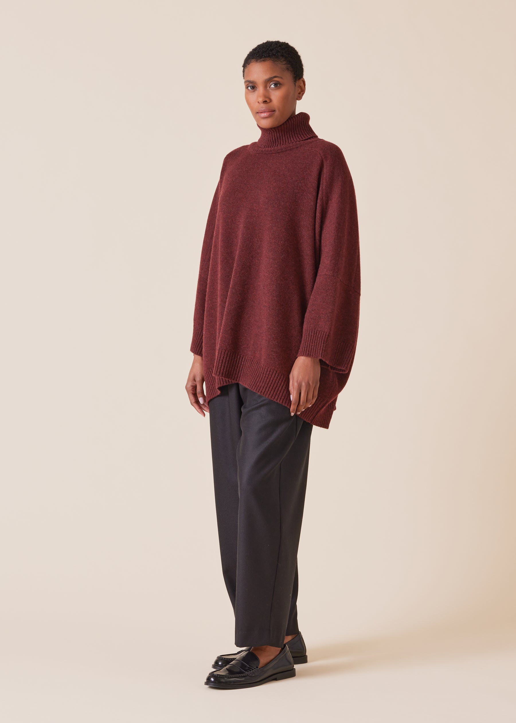 cashmere sloped shoulder roll neck sweater - long
