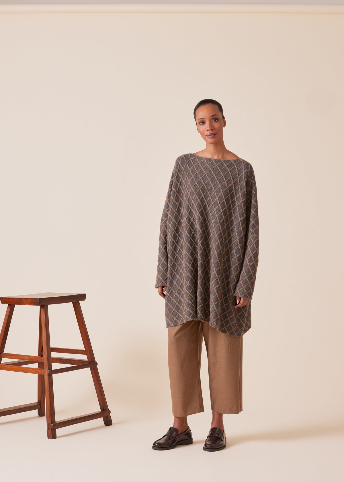 cashmere square slim sleeve sweater - long plus