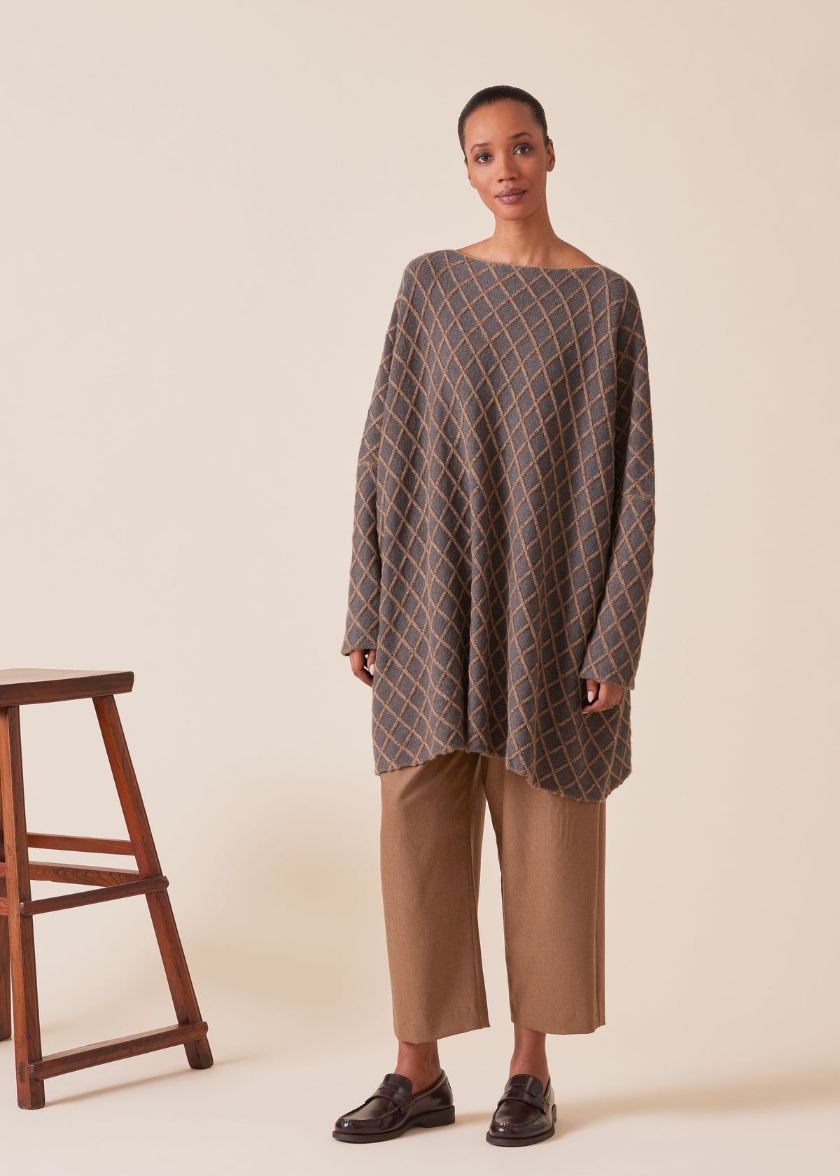 cashmere square slim sleeve sweater - long plus