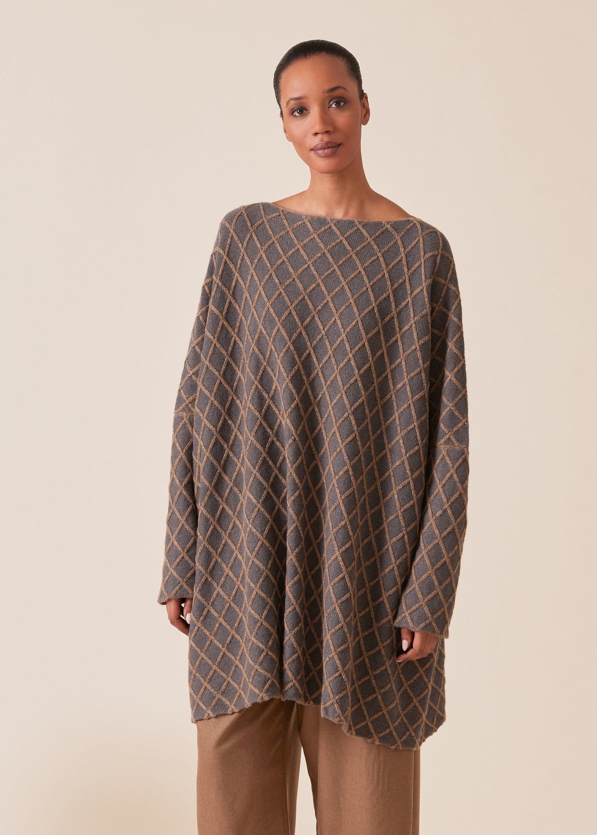 cashmere square slim sleeve sweater - long plus