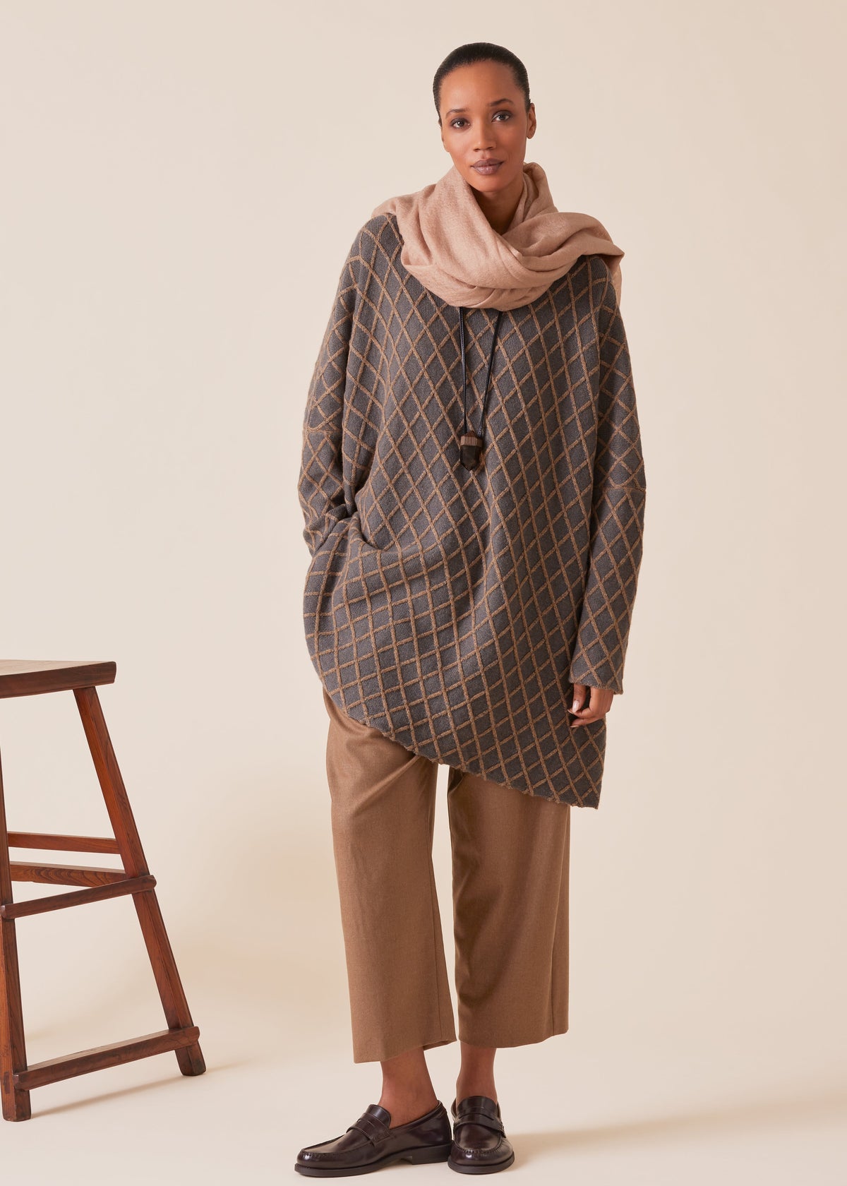 cashmere square slim sleeve sweater - long plus