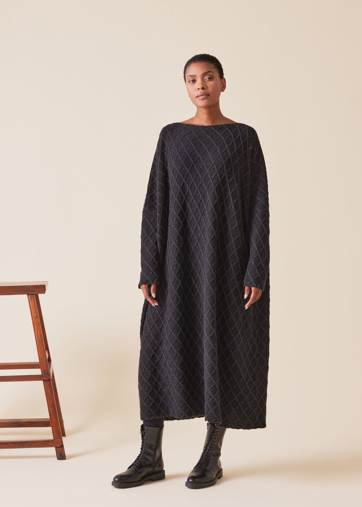 cashmere square slim sleeve sweater knit dress