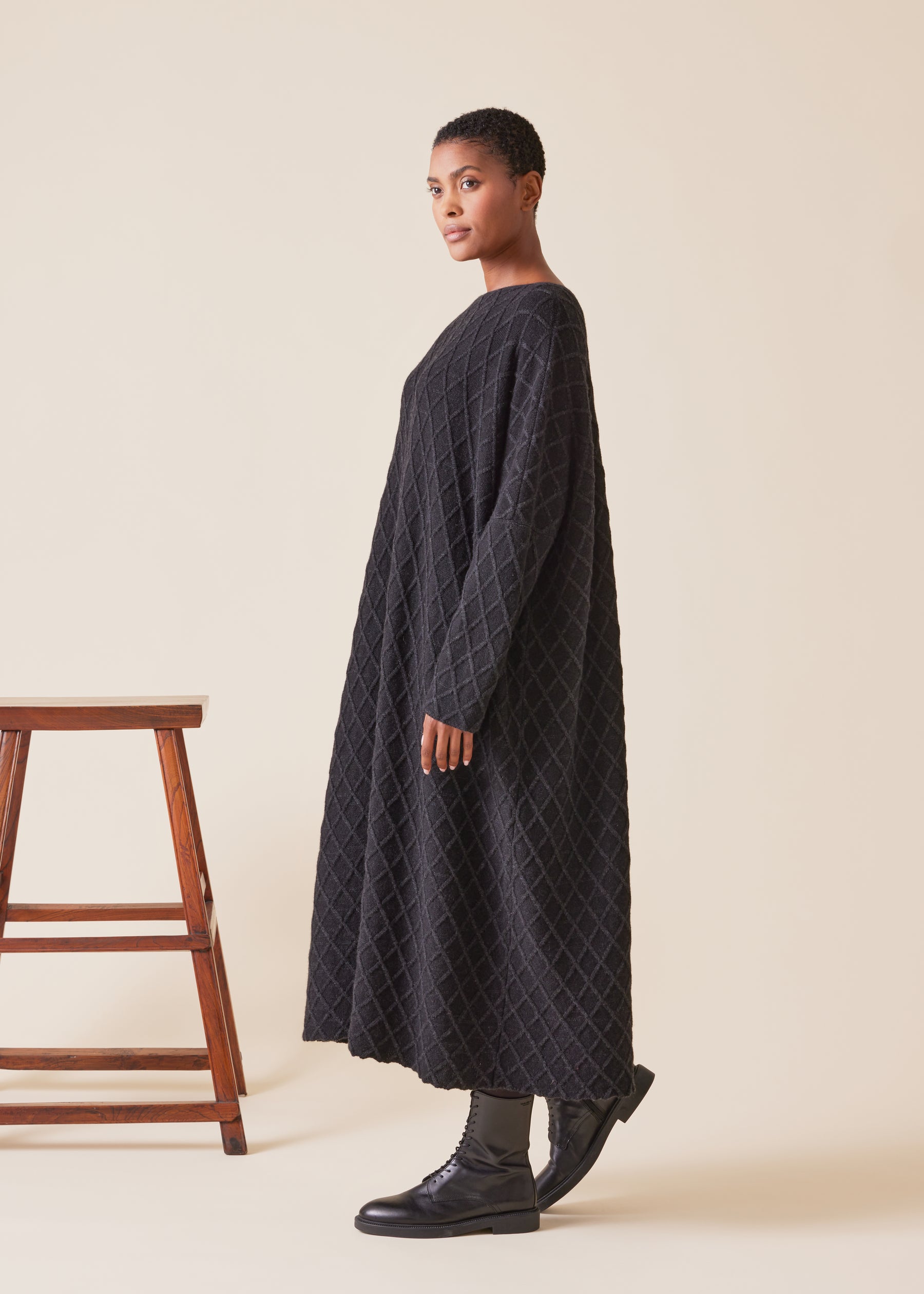 cashmere square slim sleeve sweater knit dress