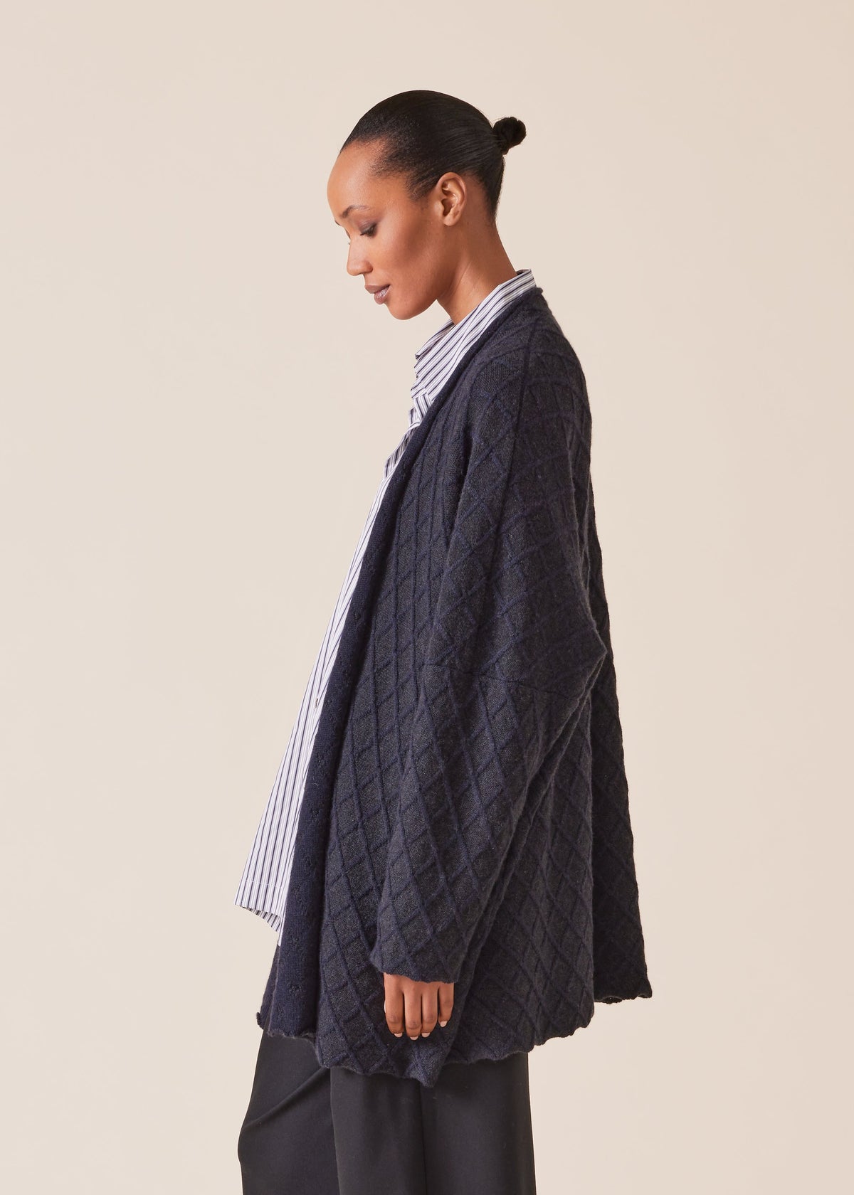 cashmere open cardigan - long (coal/navy)