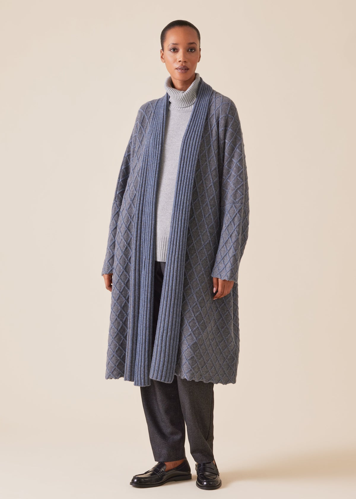 cashmere wide shawl collar cardigan coat (grey/denim)