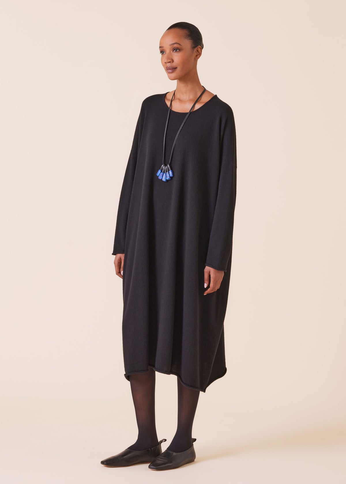 cashmere a-line bateau neck knit dress
