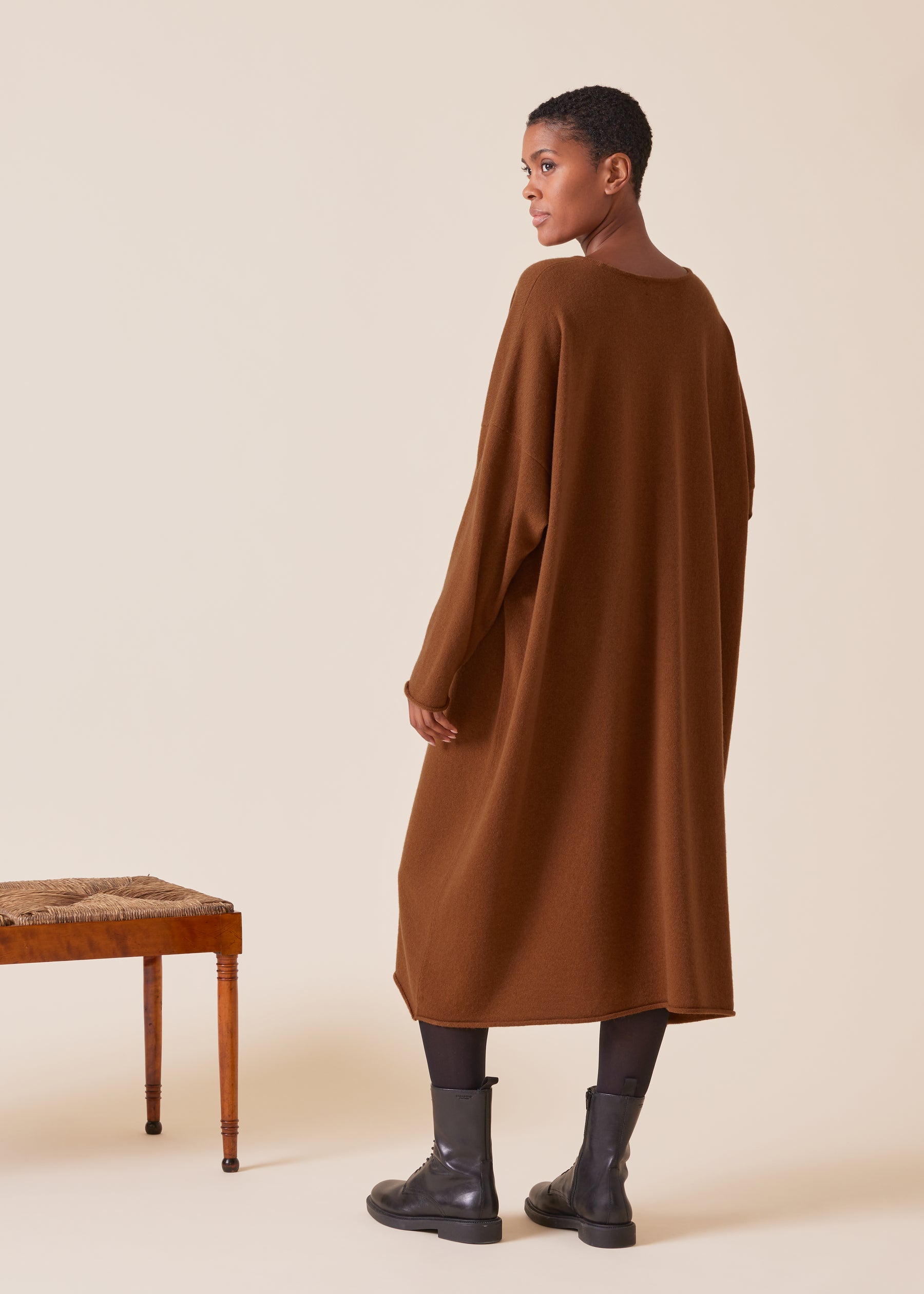 cashmere a-line bateau neck knit dress