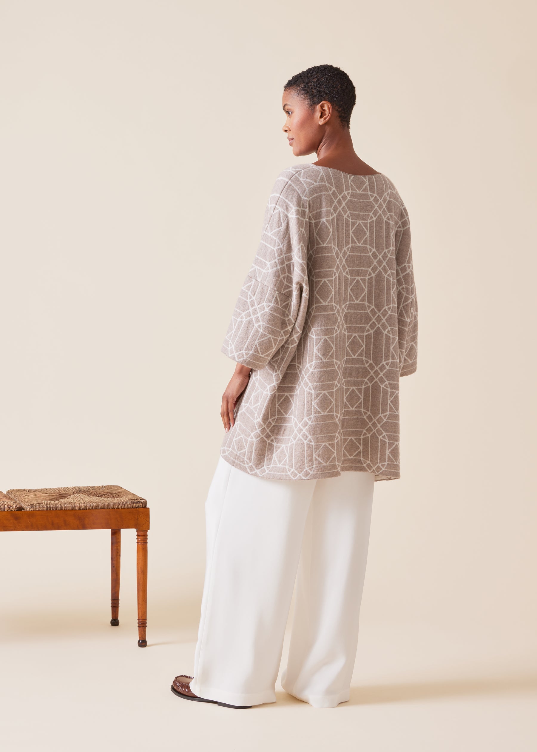 cashmere square 3/4 sleeve sweater - long