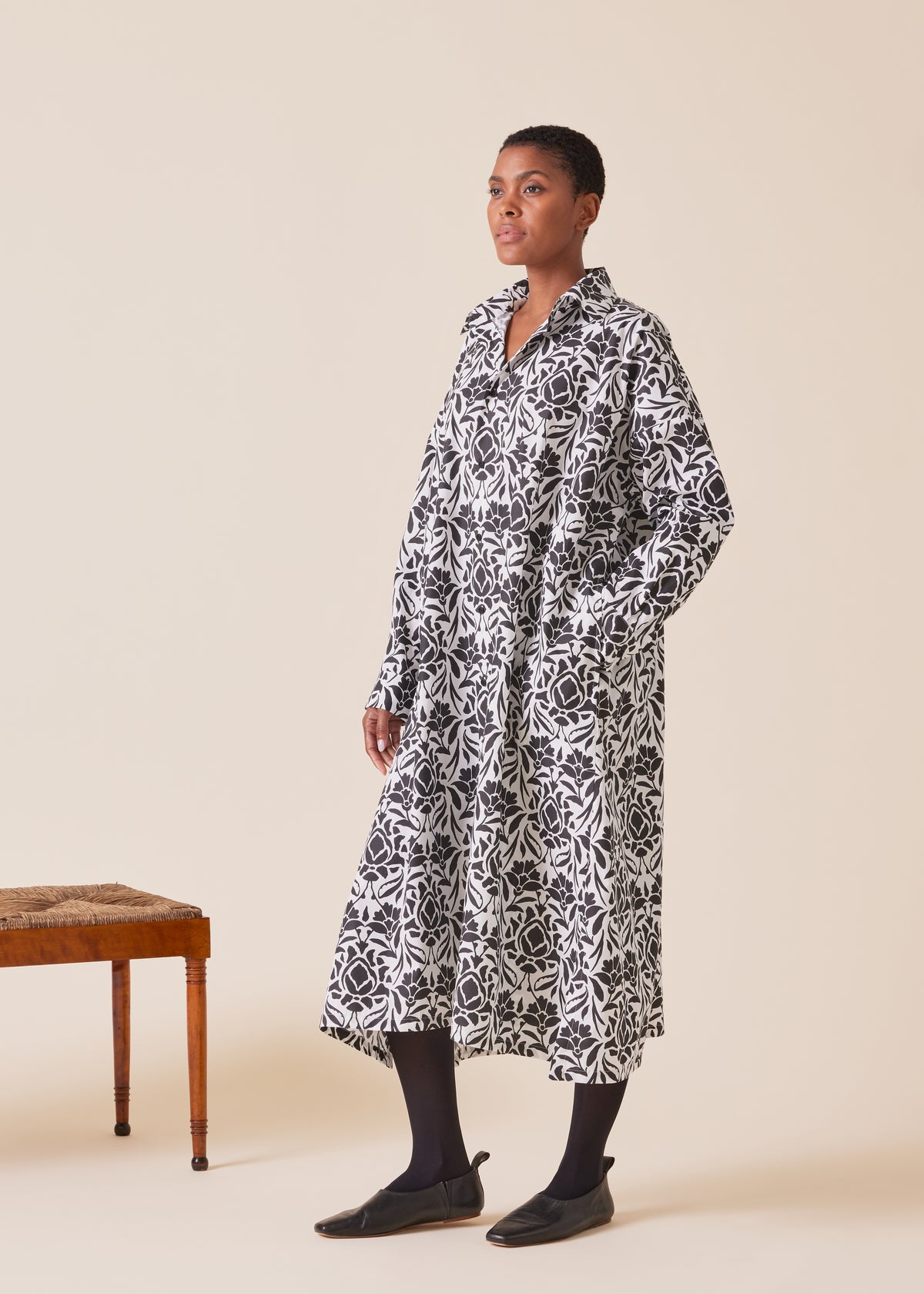 cotton wide a-line shirt dress with collar