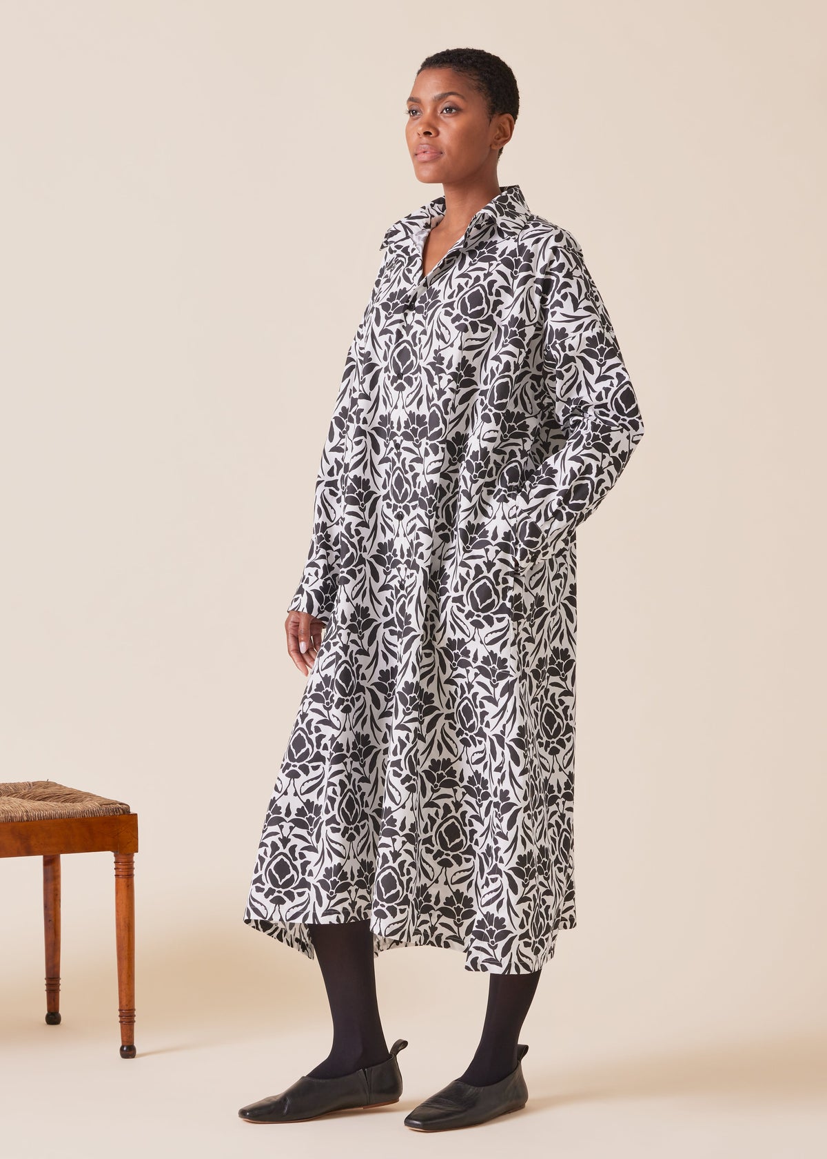 cotton wide a-line shirt dress with collar