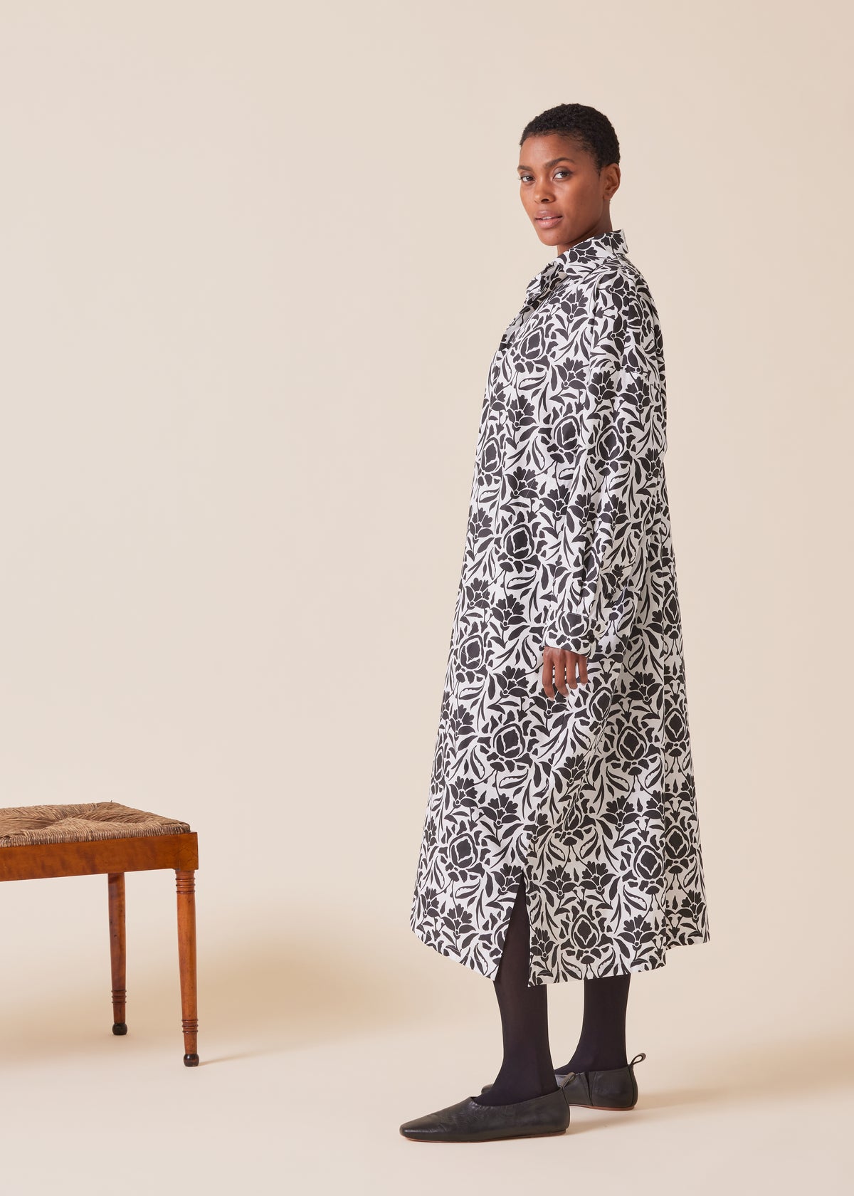 cotton wide a-line shirt dress with collar