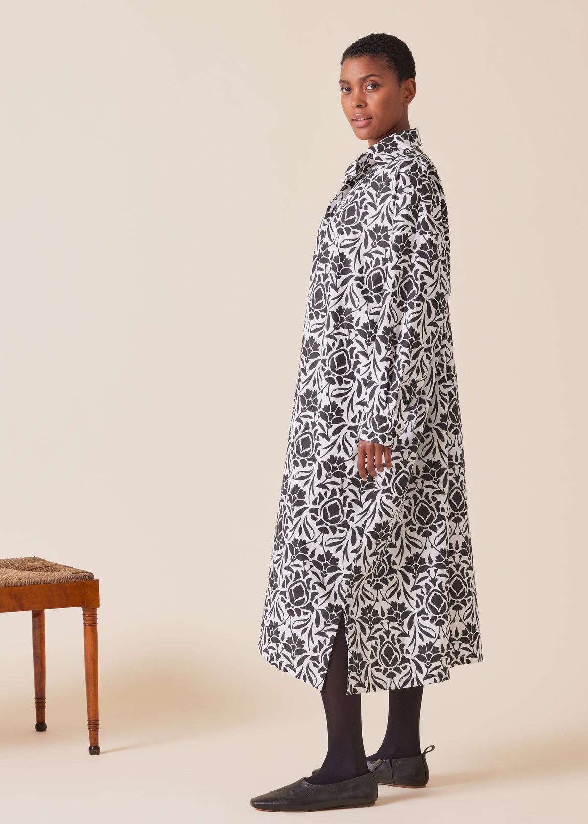 cotton wide a-line shirt dress with collar