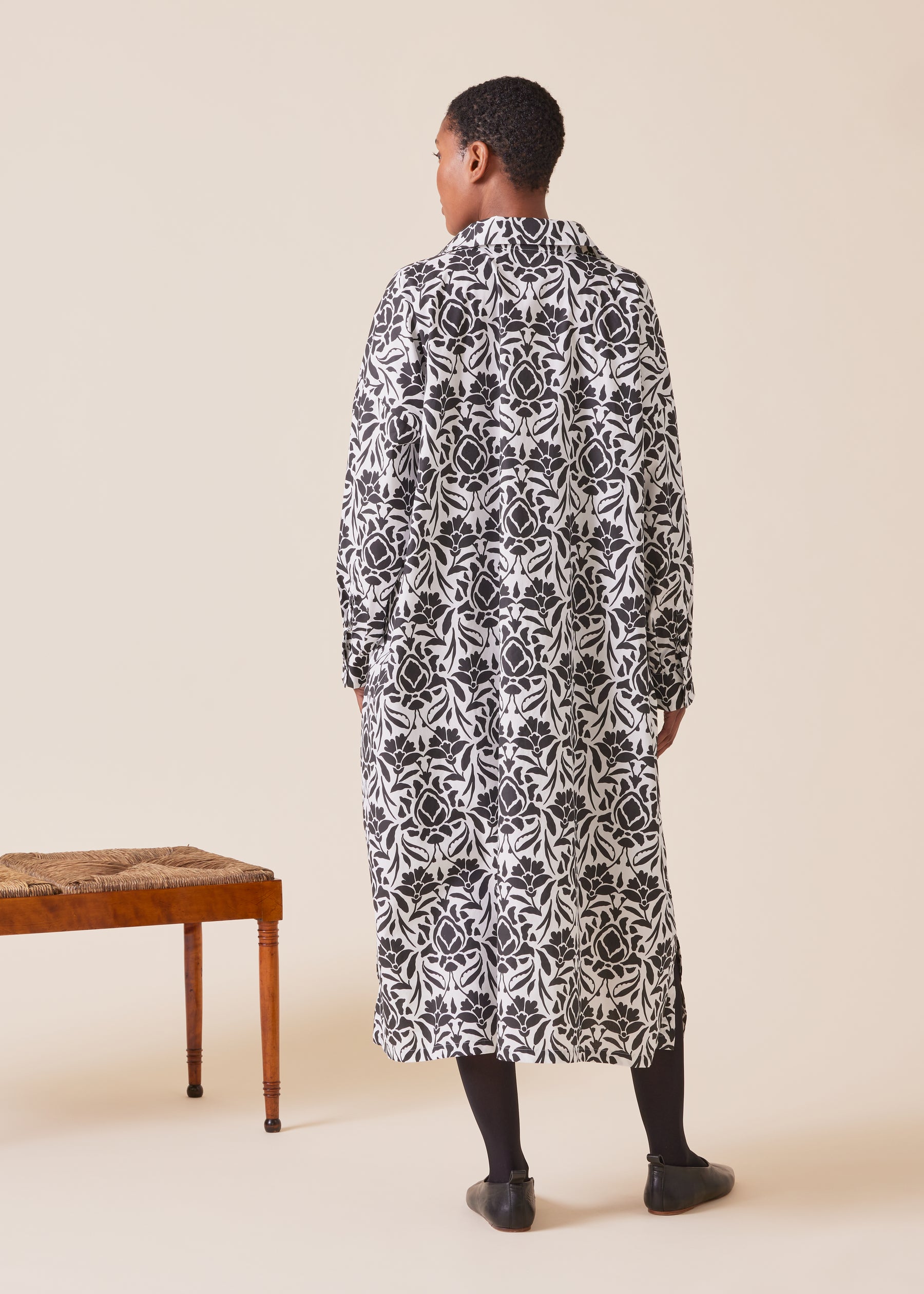 cotton wide a-line shirt dress with collar
