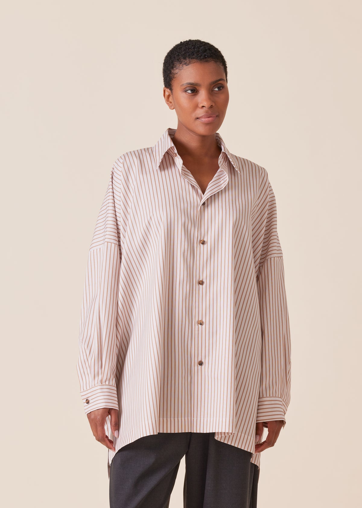 cotton wide longer back shirt with collar - long