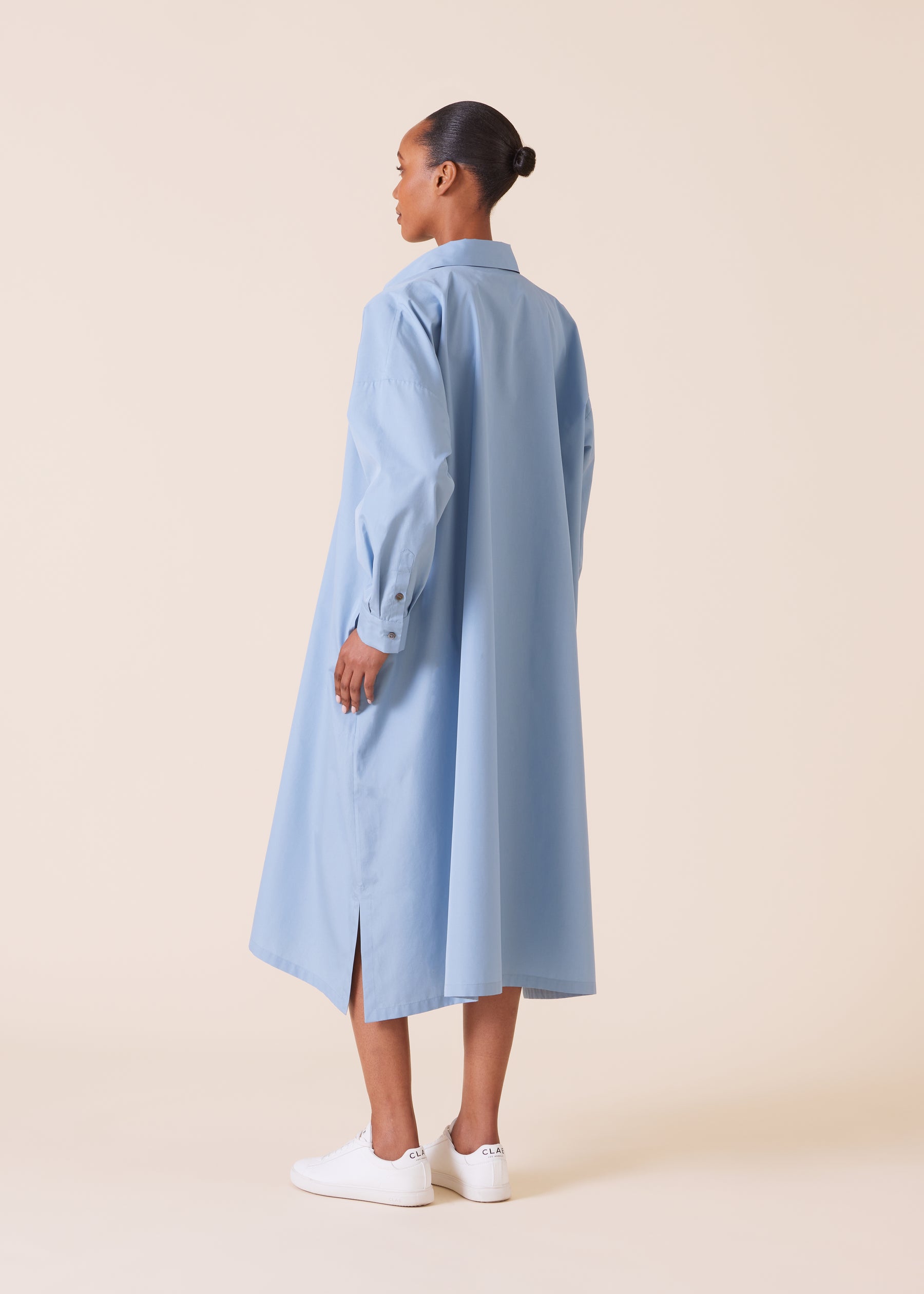 cotton wide a-line shirt dress with collar