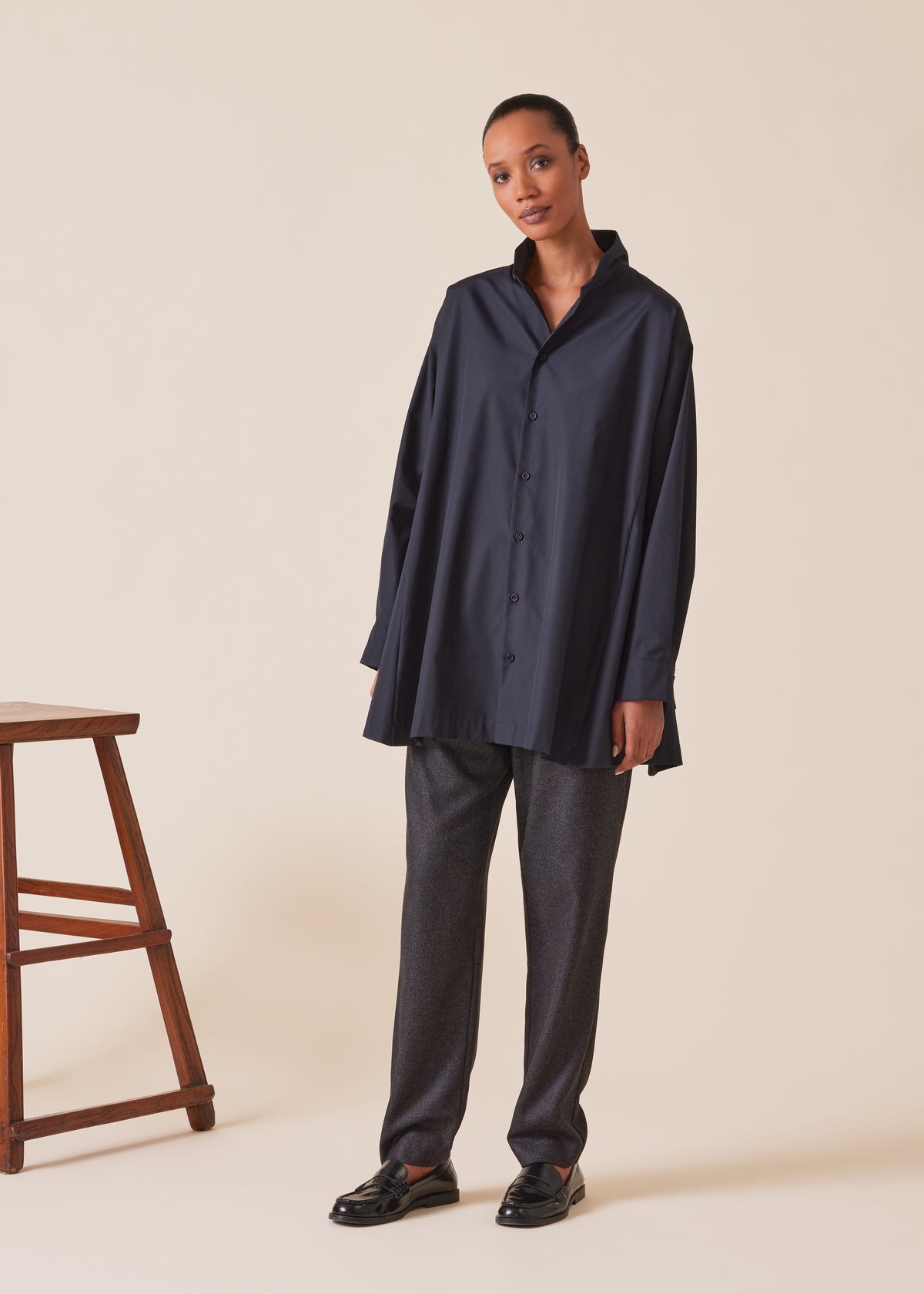 cotton caucasus shirt with notch collar - long plus