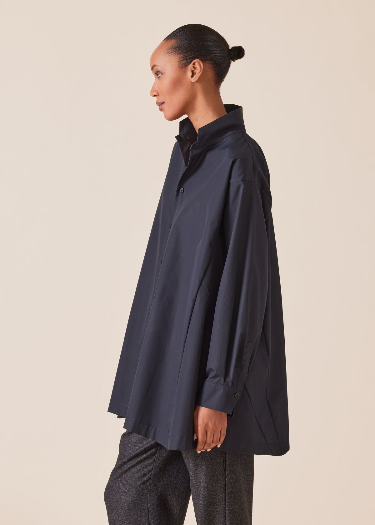 cotton caucasus shirt with notch collar - long plus